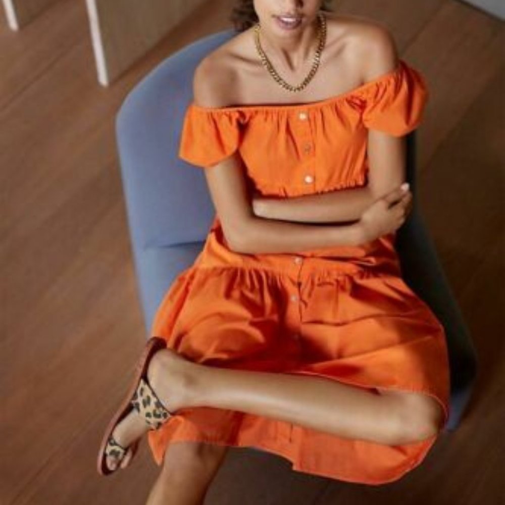 NWT Anthropologie Amadi Luiza Tiered Maxi Dress Off Shoulder Orange
